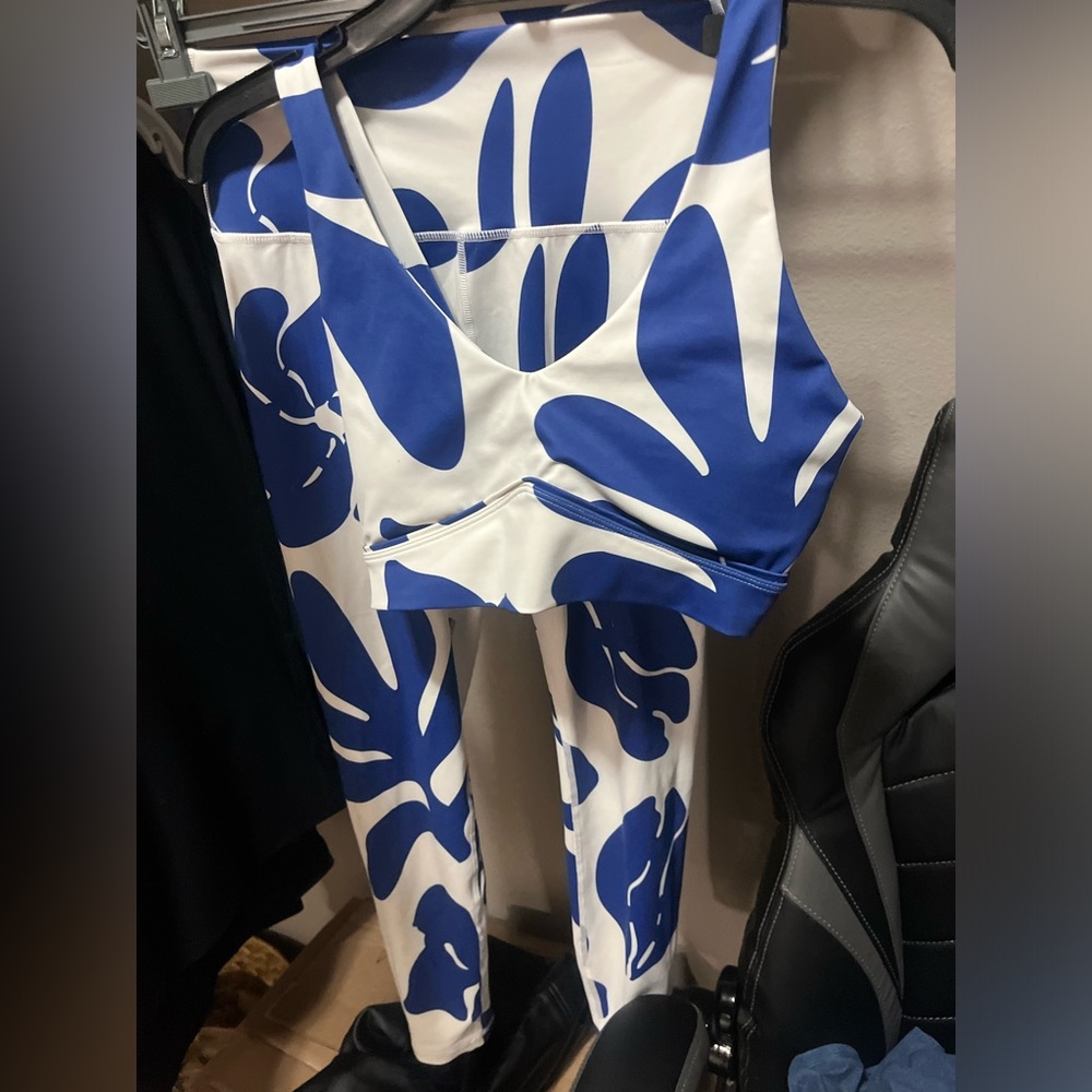 Blue and White Women's Activewear Set